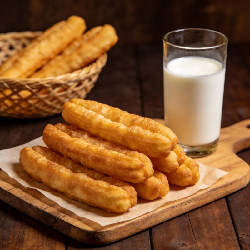 油条配牛奶图片