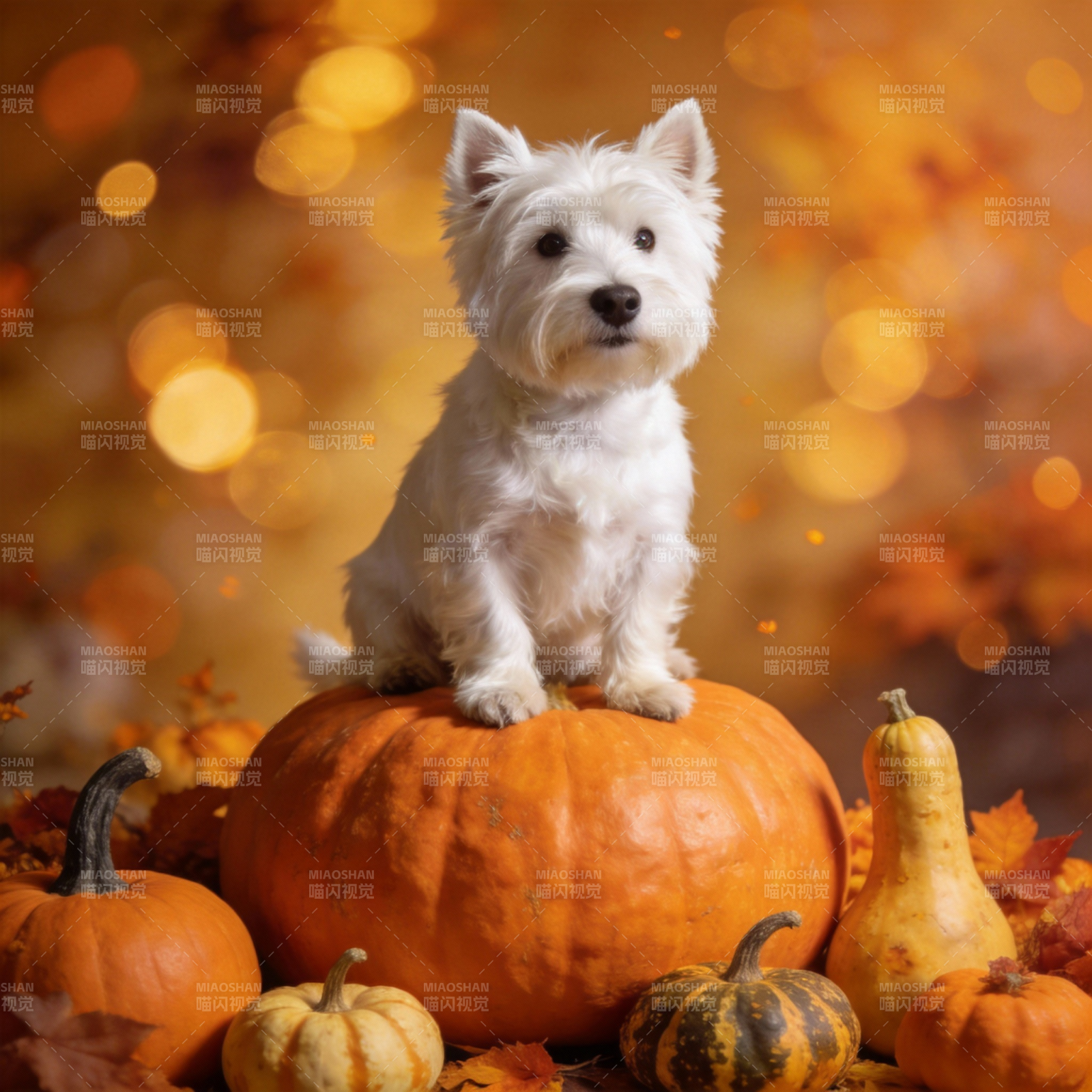 秋日萌犬南瓜上图片