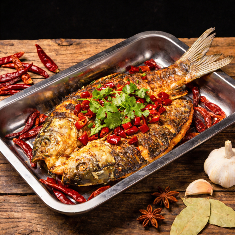 香辣烤鱼配辣椒图片