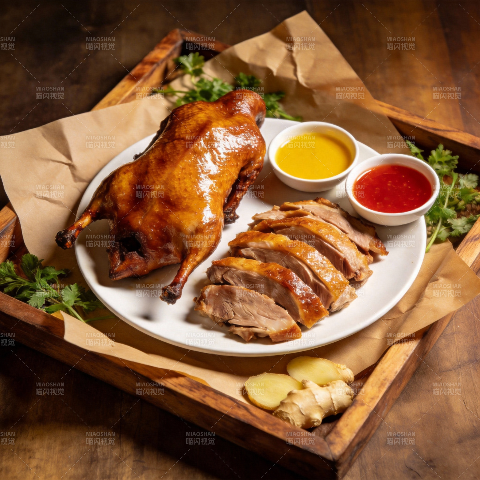 烤鸭配酱料图片