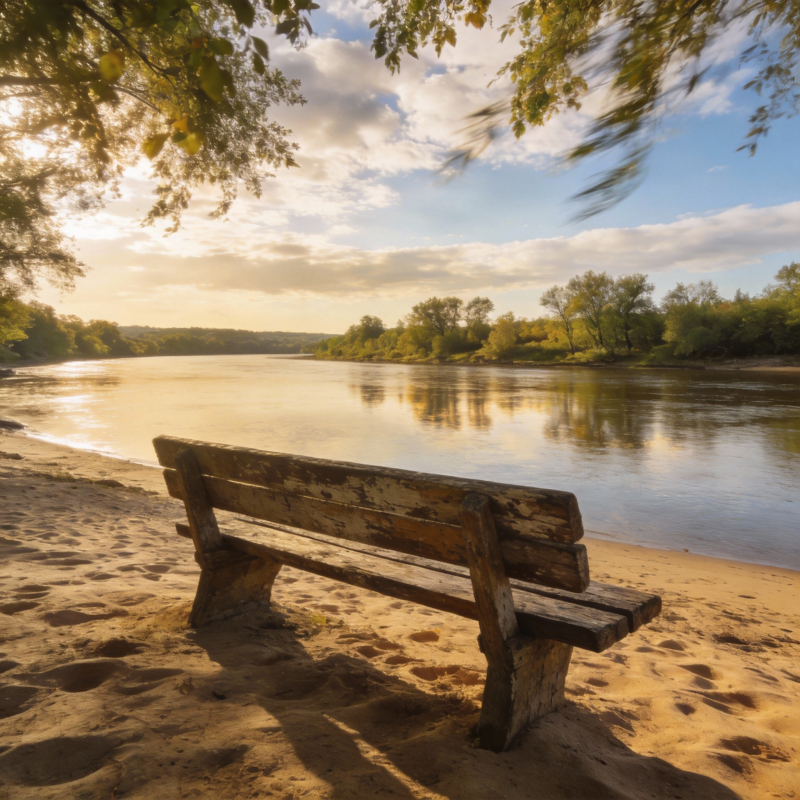 河畔静坐 夕阳如画图片