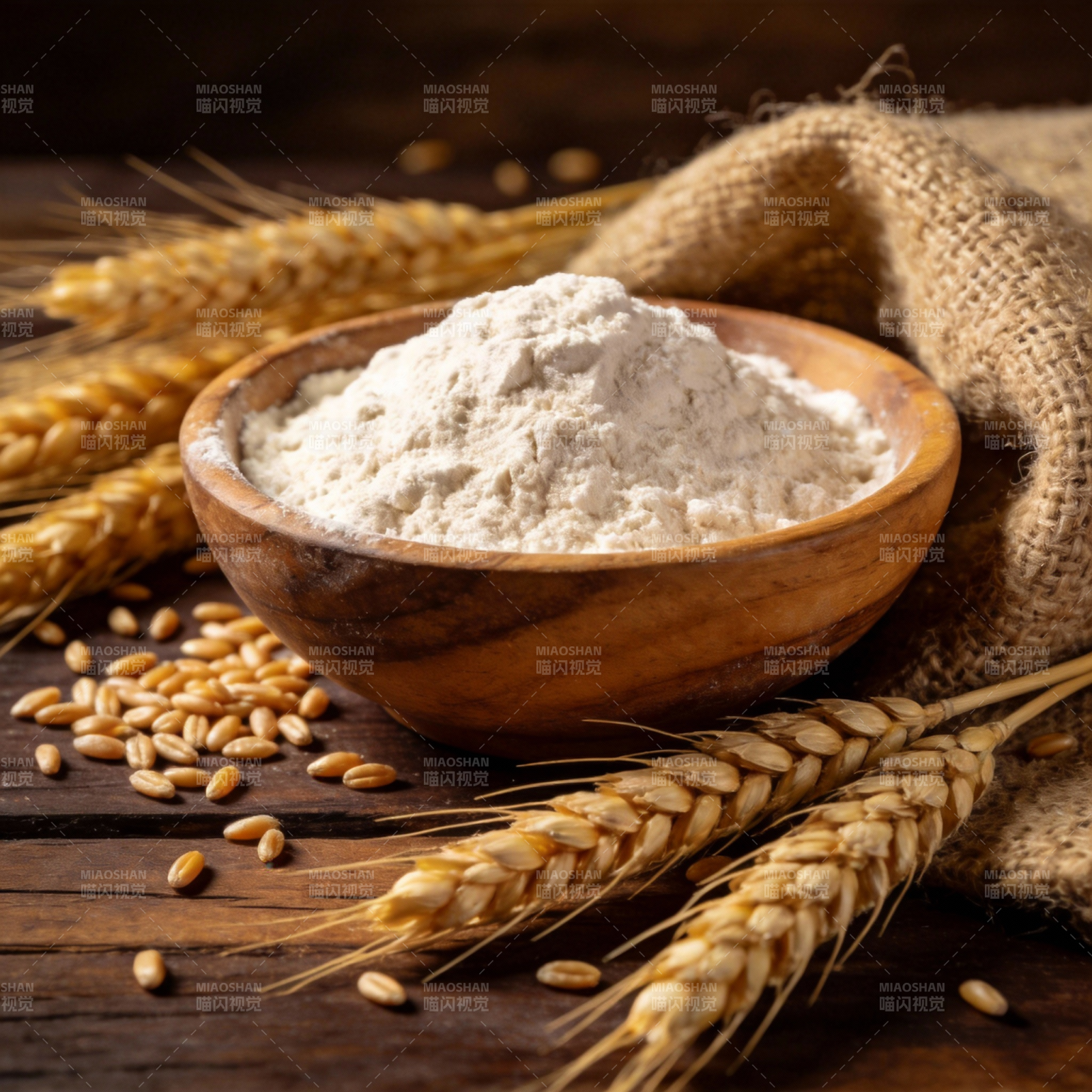 小麦粉与麦穗静物图片