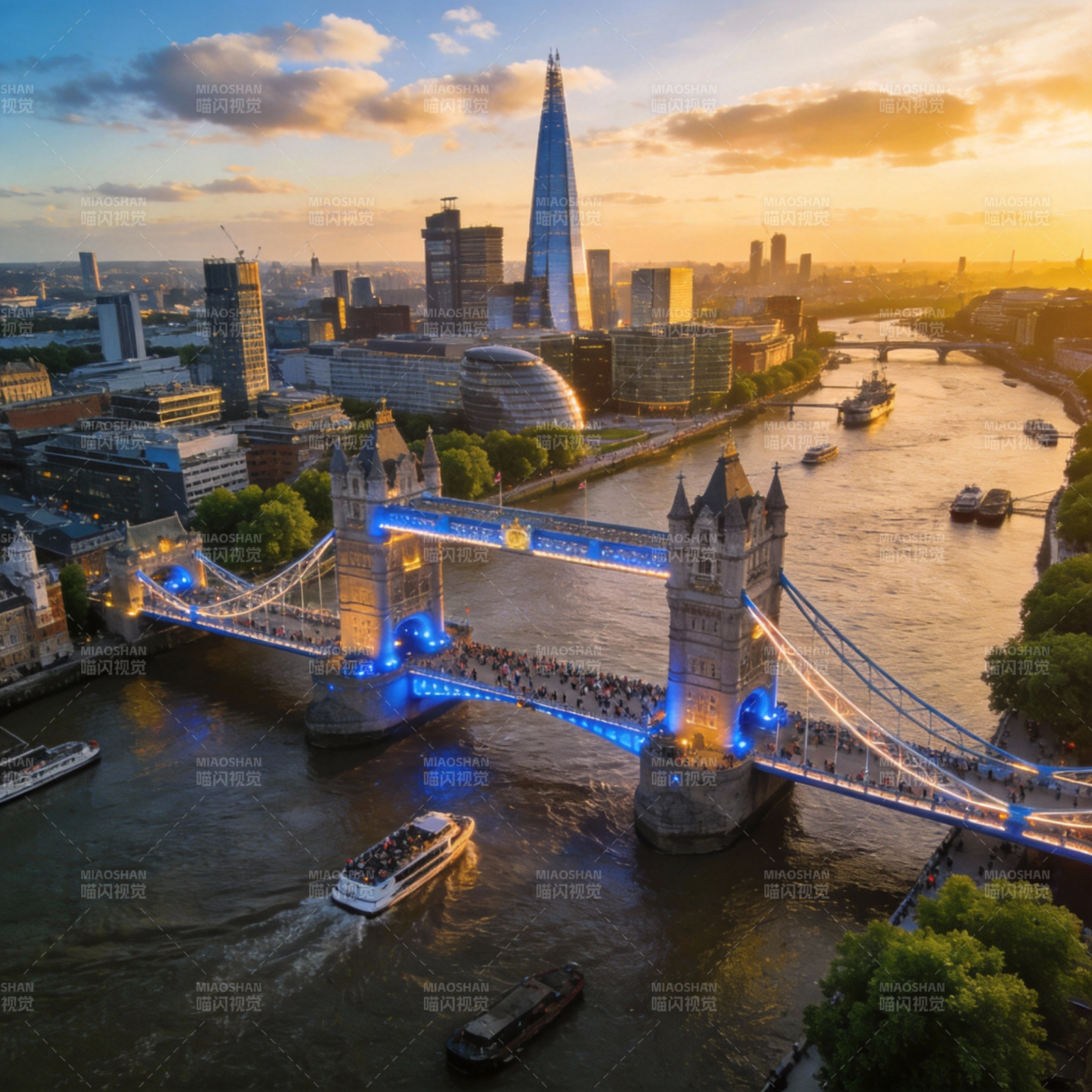 伦敦塔桥暮色美景图片