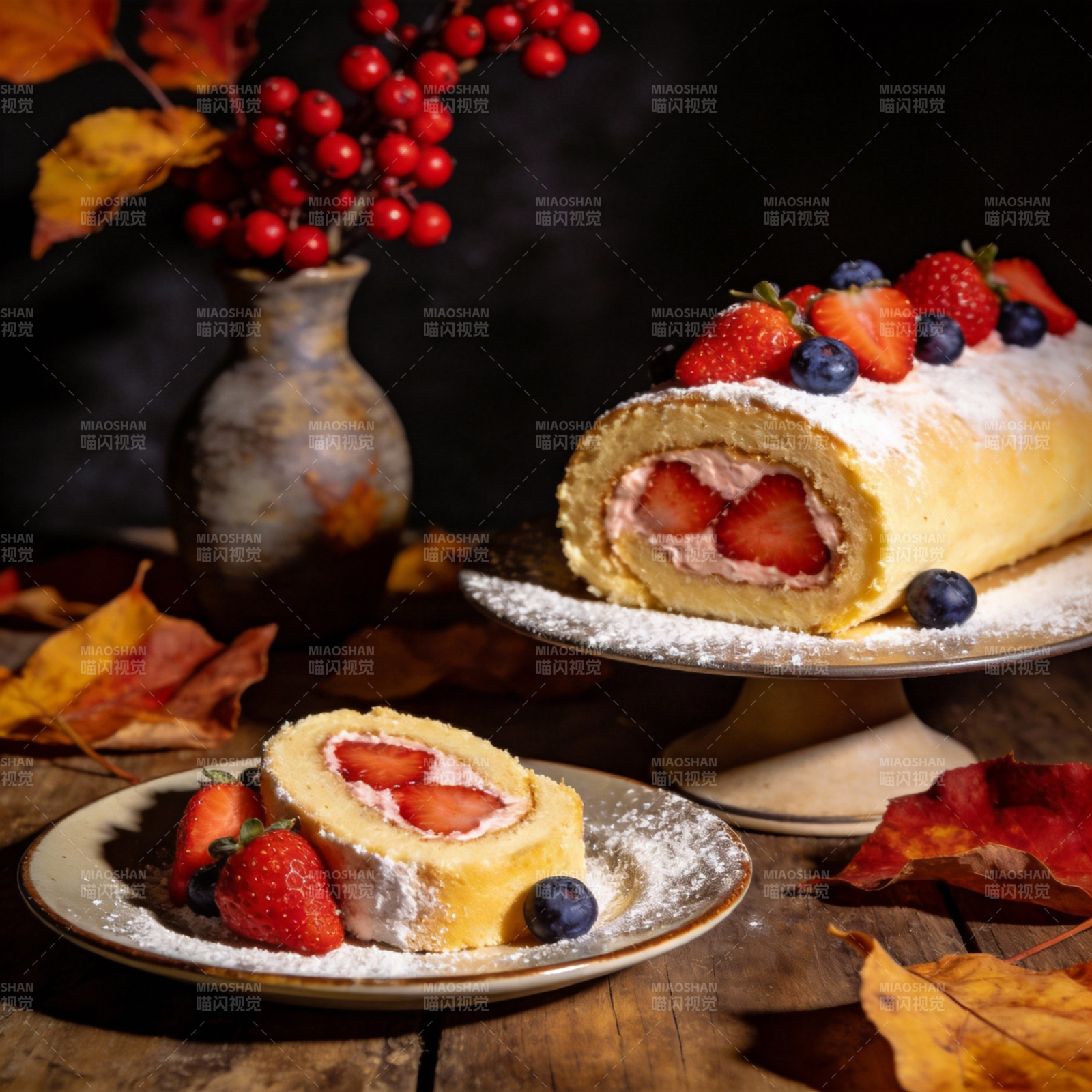 草莓奶油蛋糕卷图片