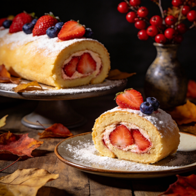 草莓奶油蛋糕卷图片