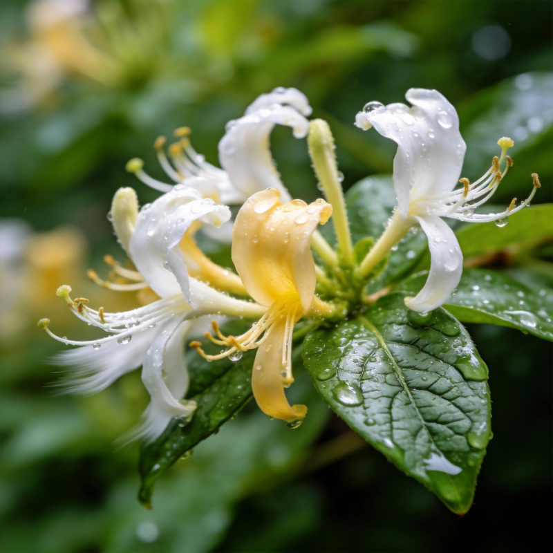 雨后金银花绽放图片