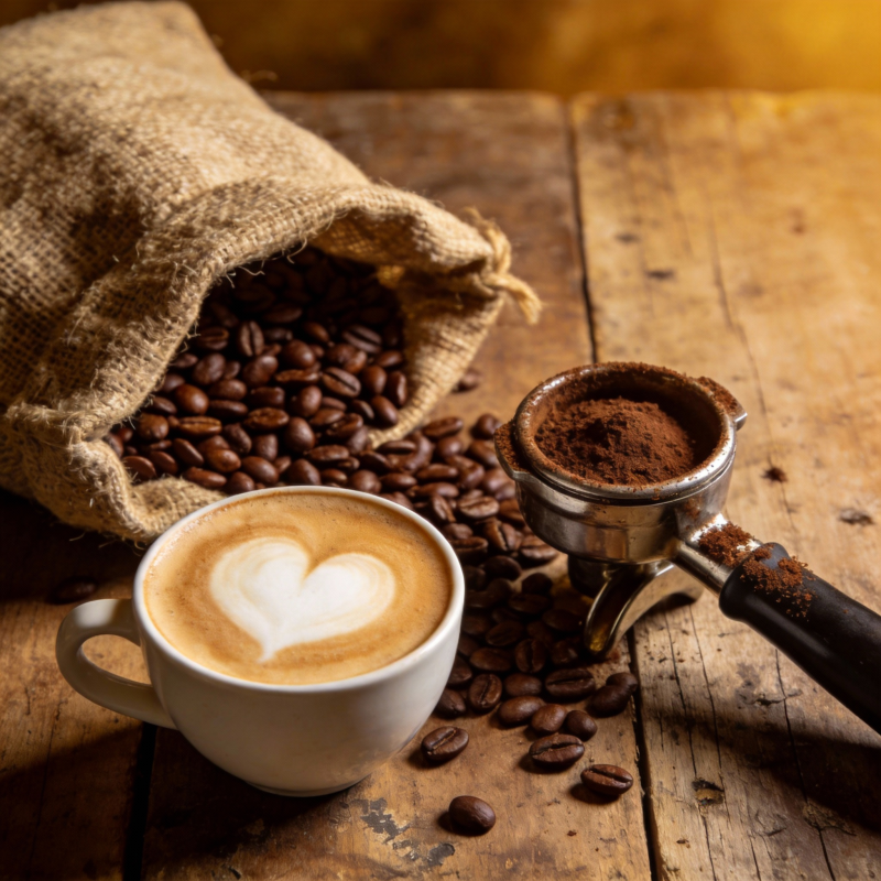 咖啡豆与拉花艺术图片