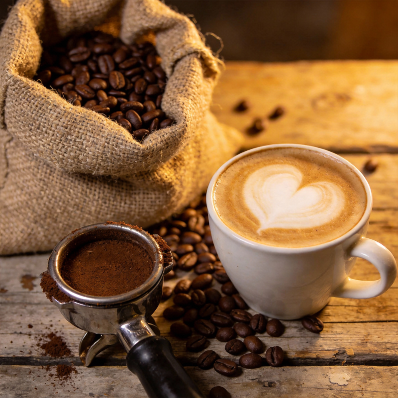 咖啡豆与拉花艺术图片