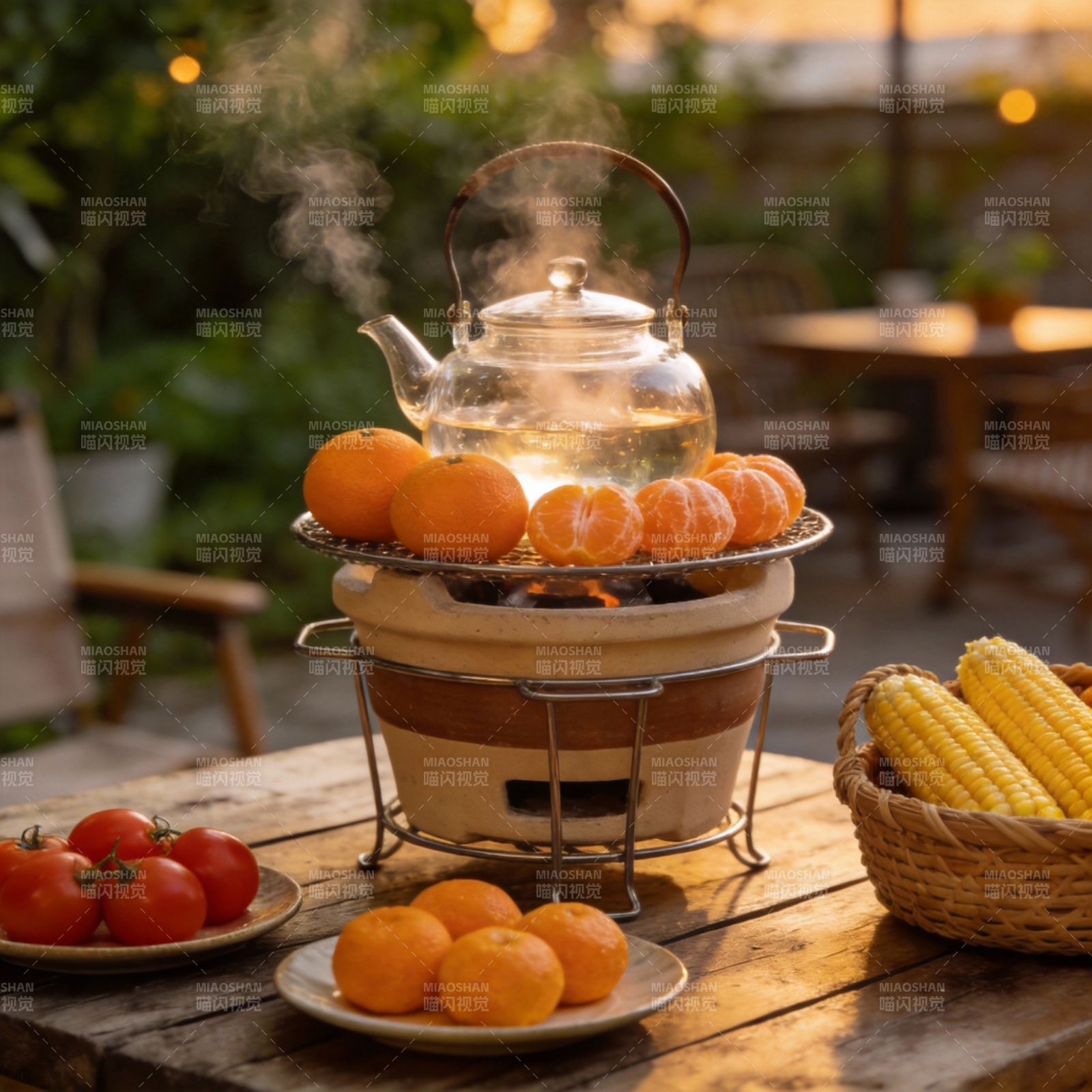 秋日暖茶果香图片