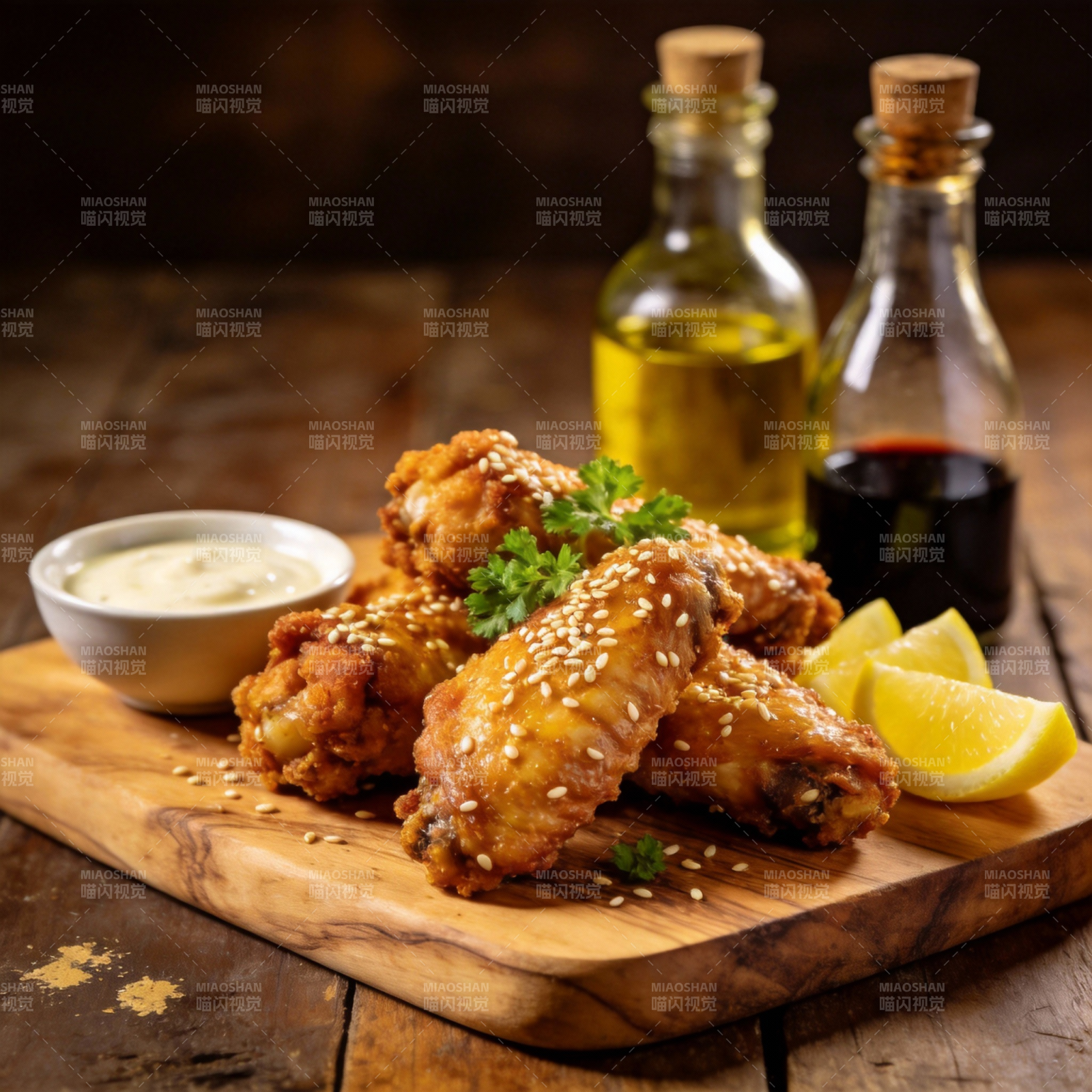 香酥鸡翅配柠檬图片
