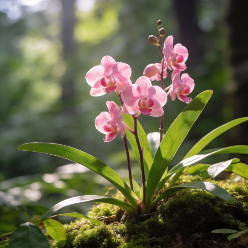 粉红兰花绽放于林间图片