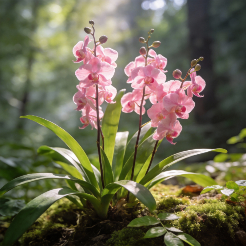 粉红兰花林间绽放图片