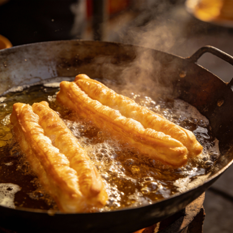 油条炸制中图片