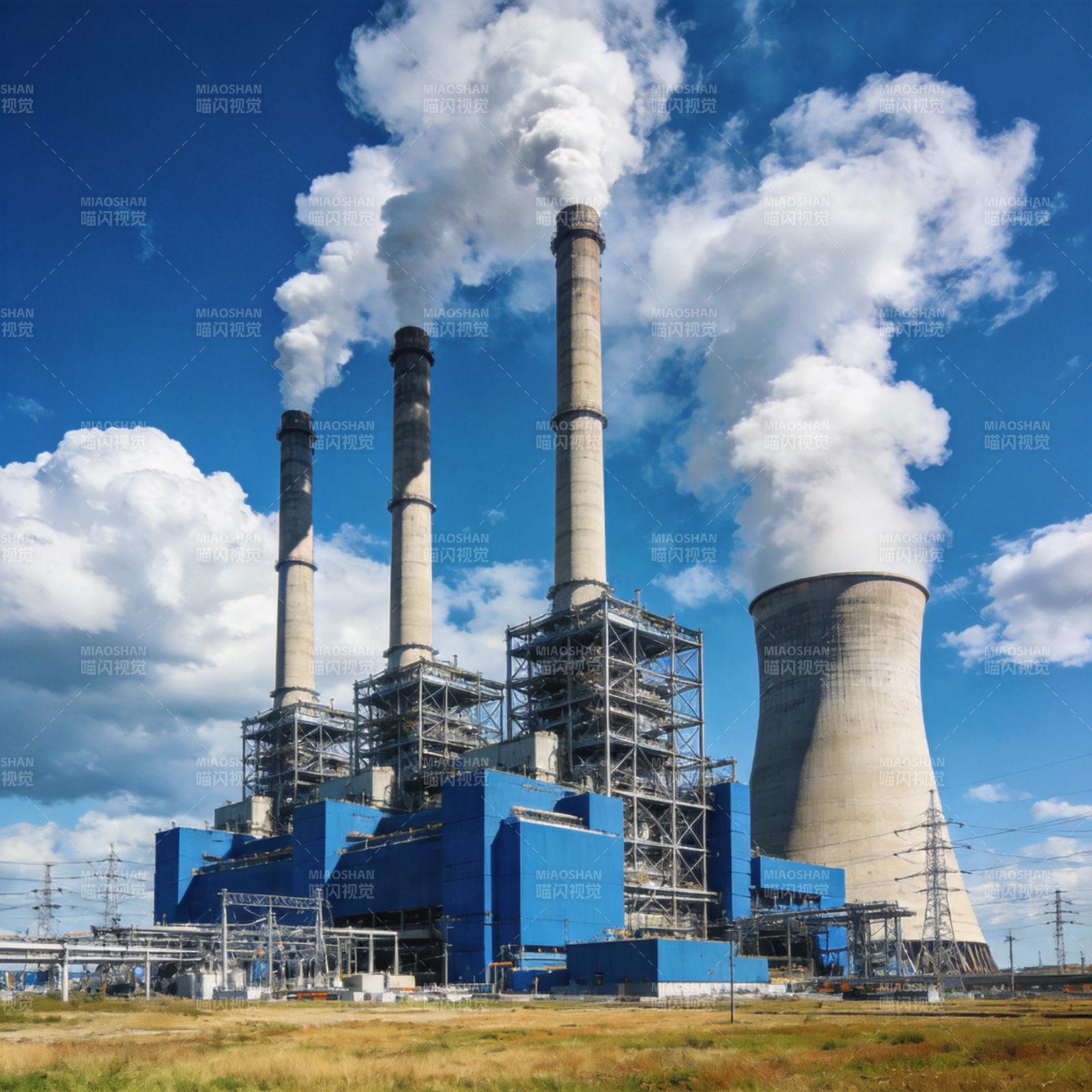 电厂烟囱冒白烟图片