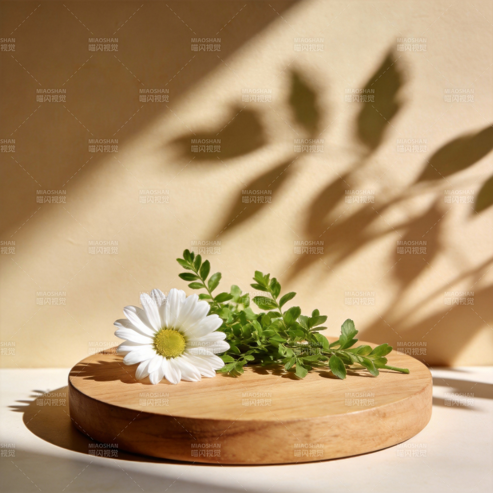 雏菊与绿叶静影图片