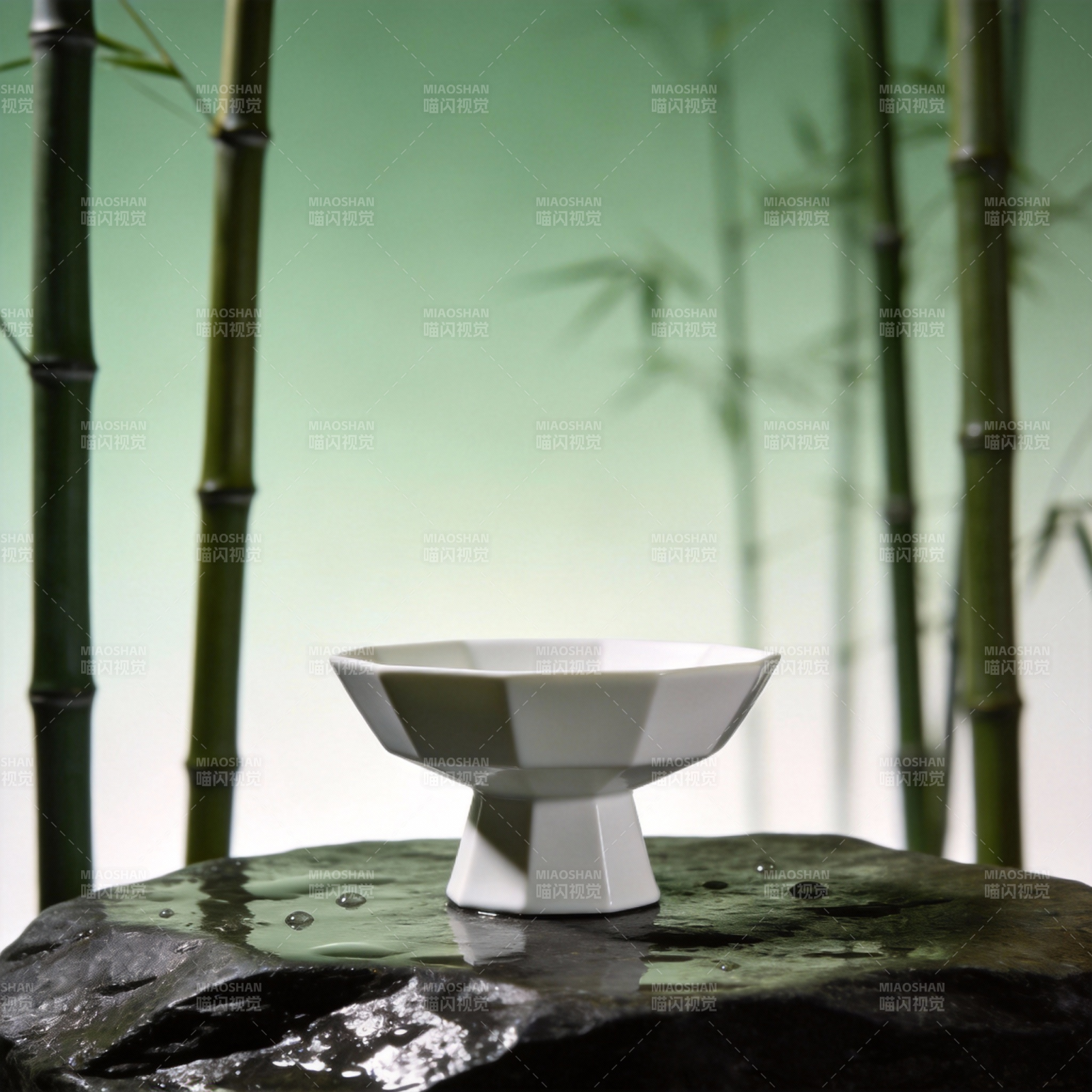 竹影禅意瓷碗图片