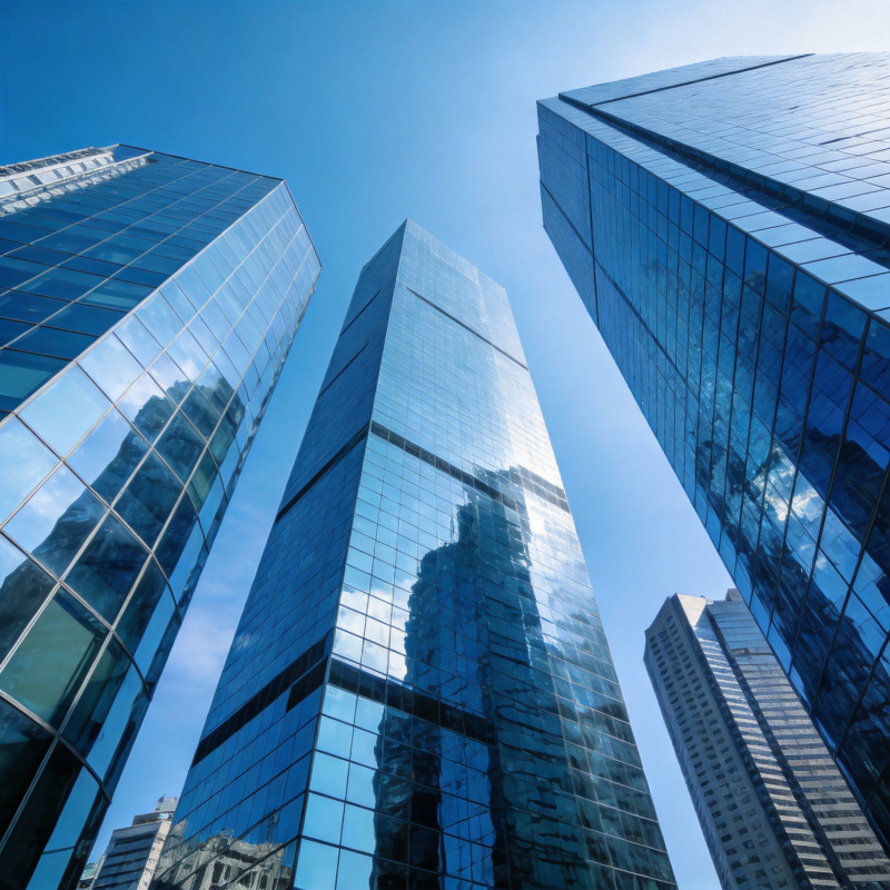 摩天大楼映蓝天图片