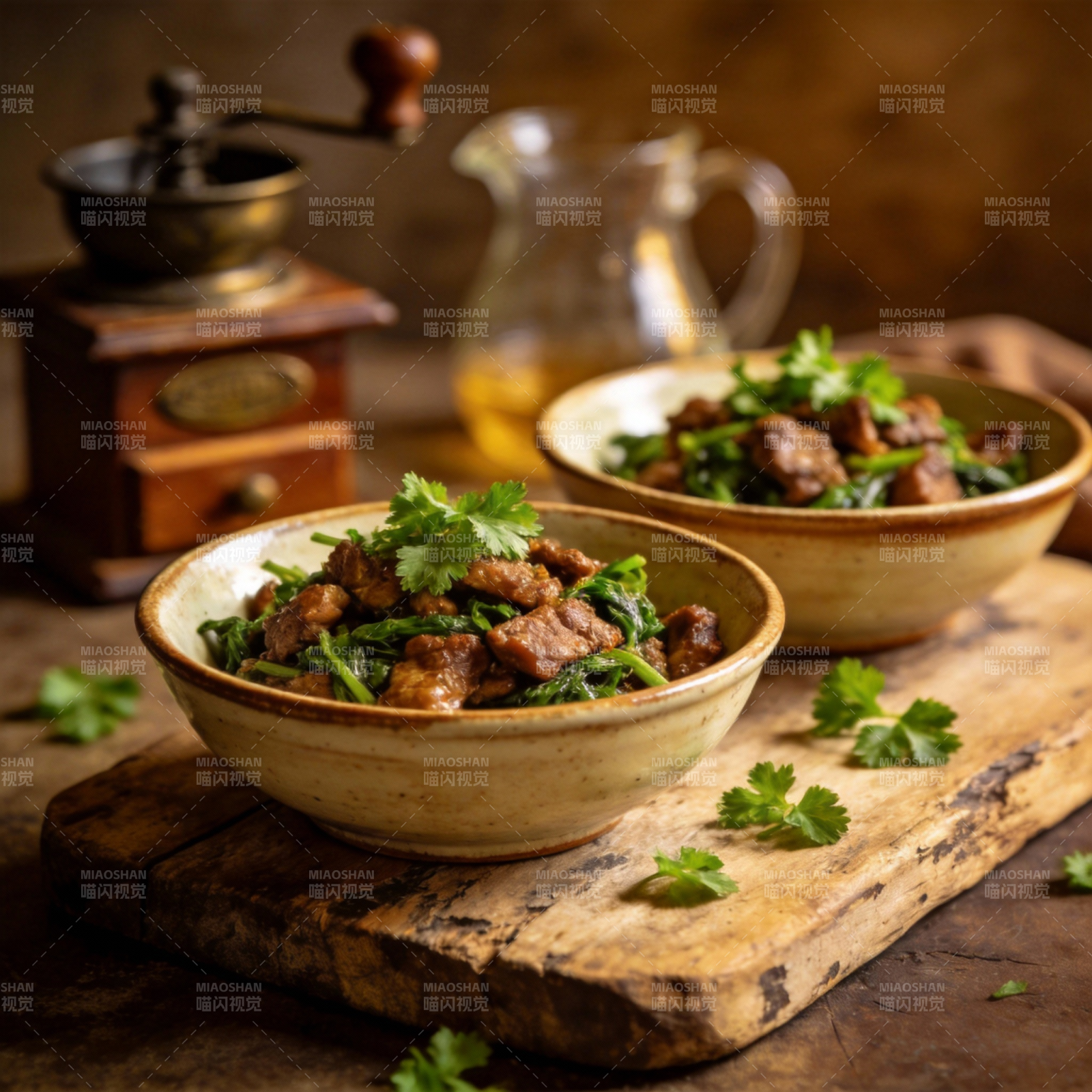 香煎牛肉配青菜图片