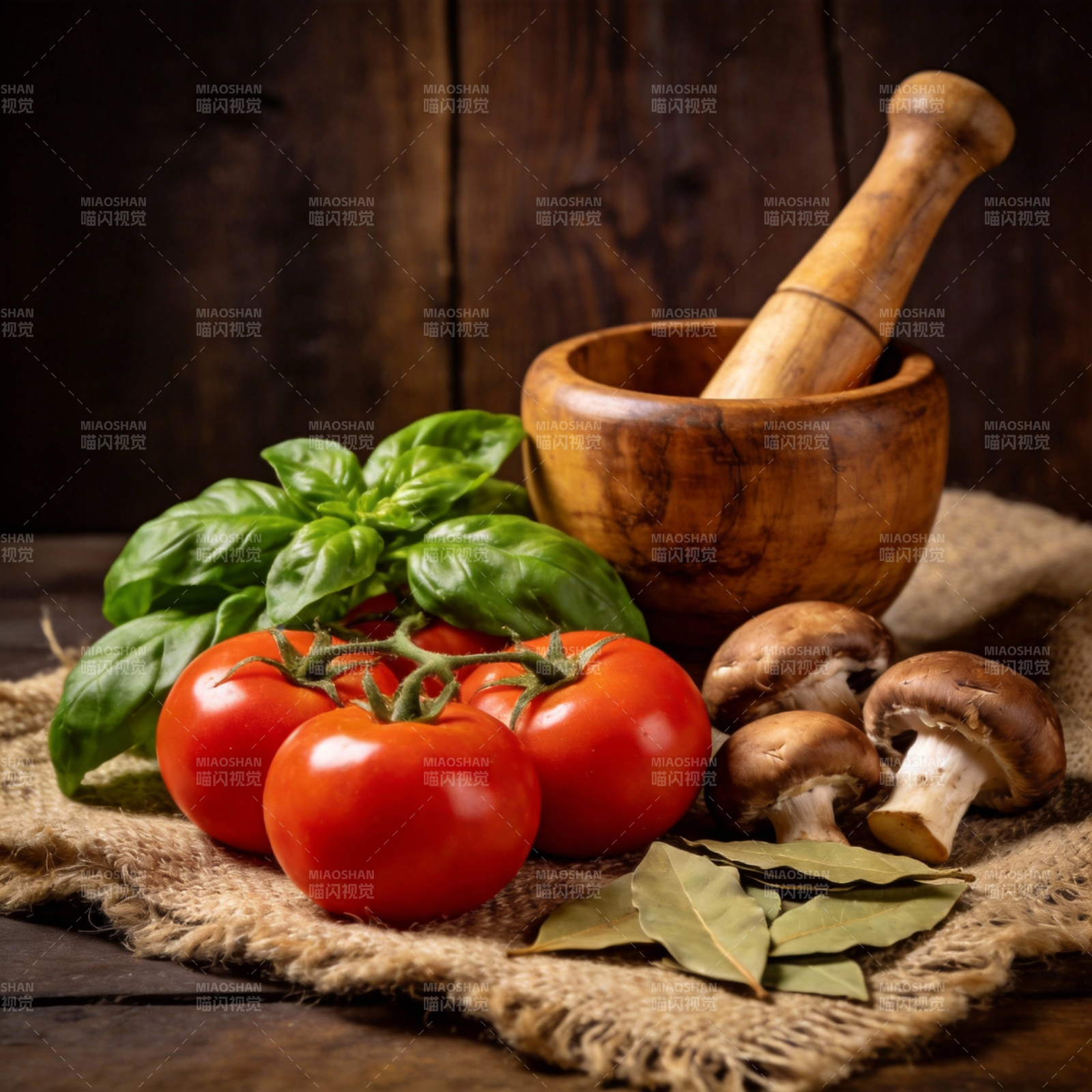 番茄香草与菌菇图片