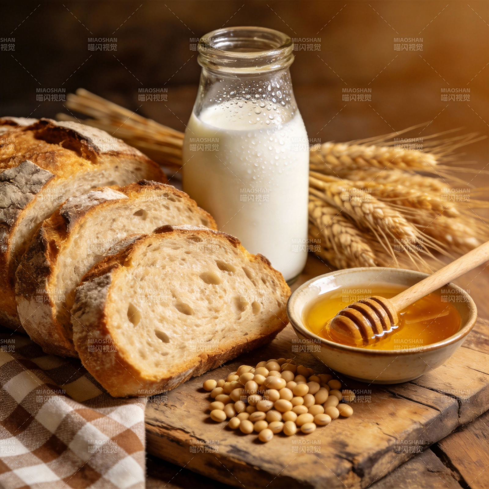 面包牛奶蜂蜜图图片