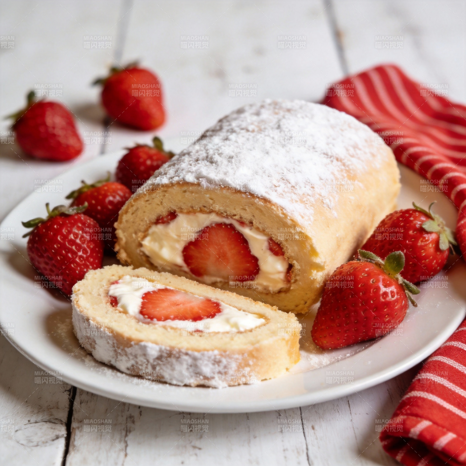 草莓奶油蛋糕卷图片
