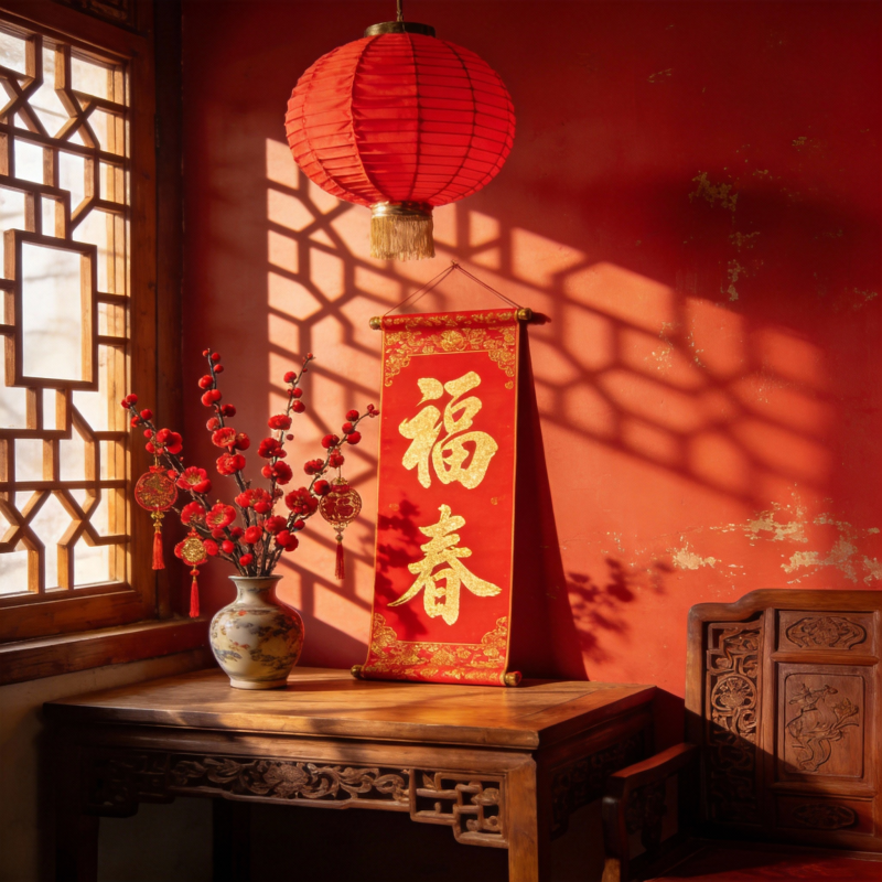 福春迎新 红灯映窗图片