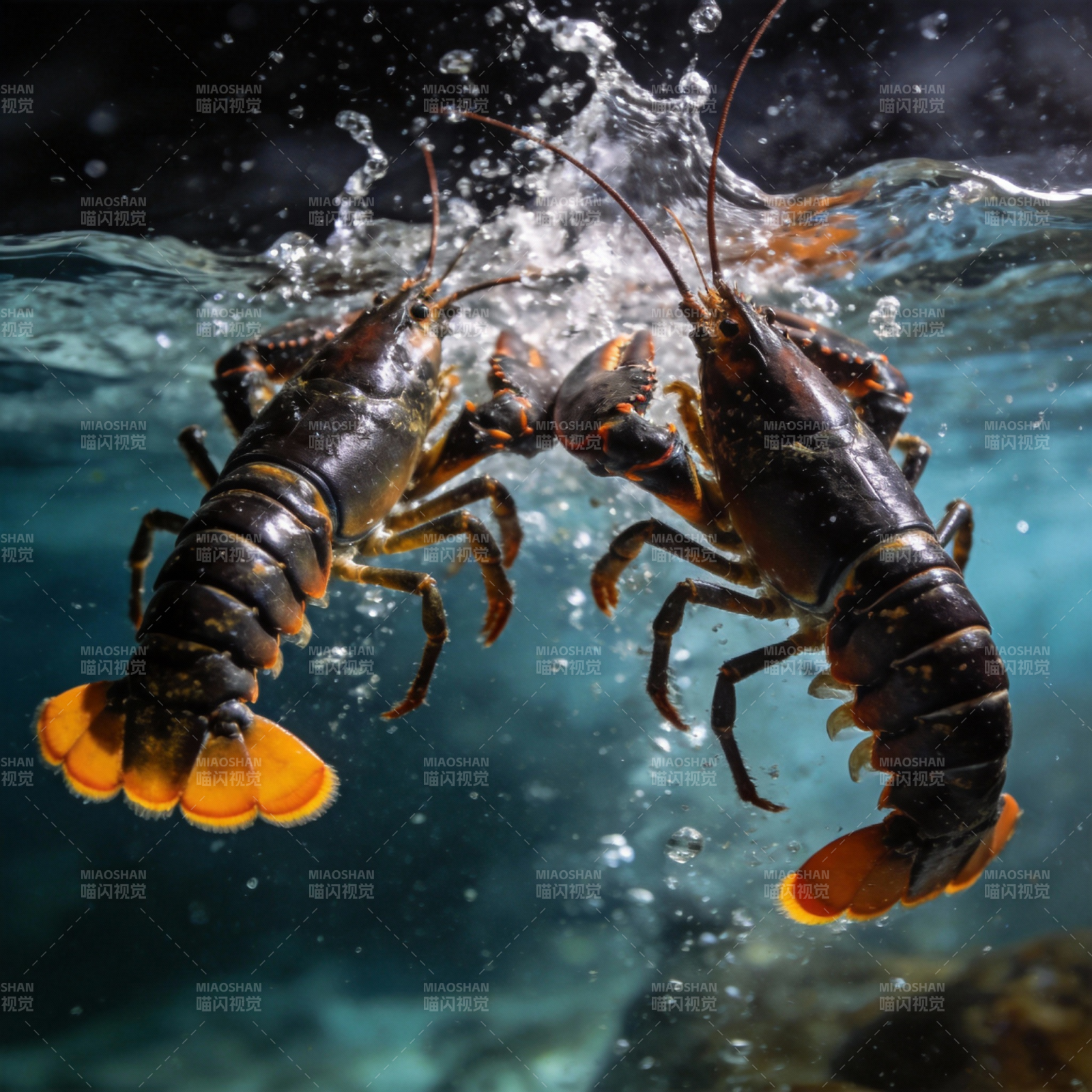 龙虾激战水花四溅图片