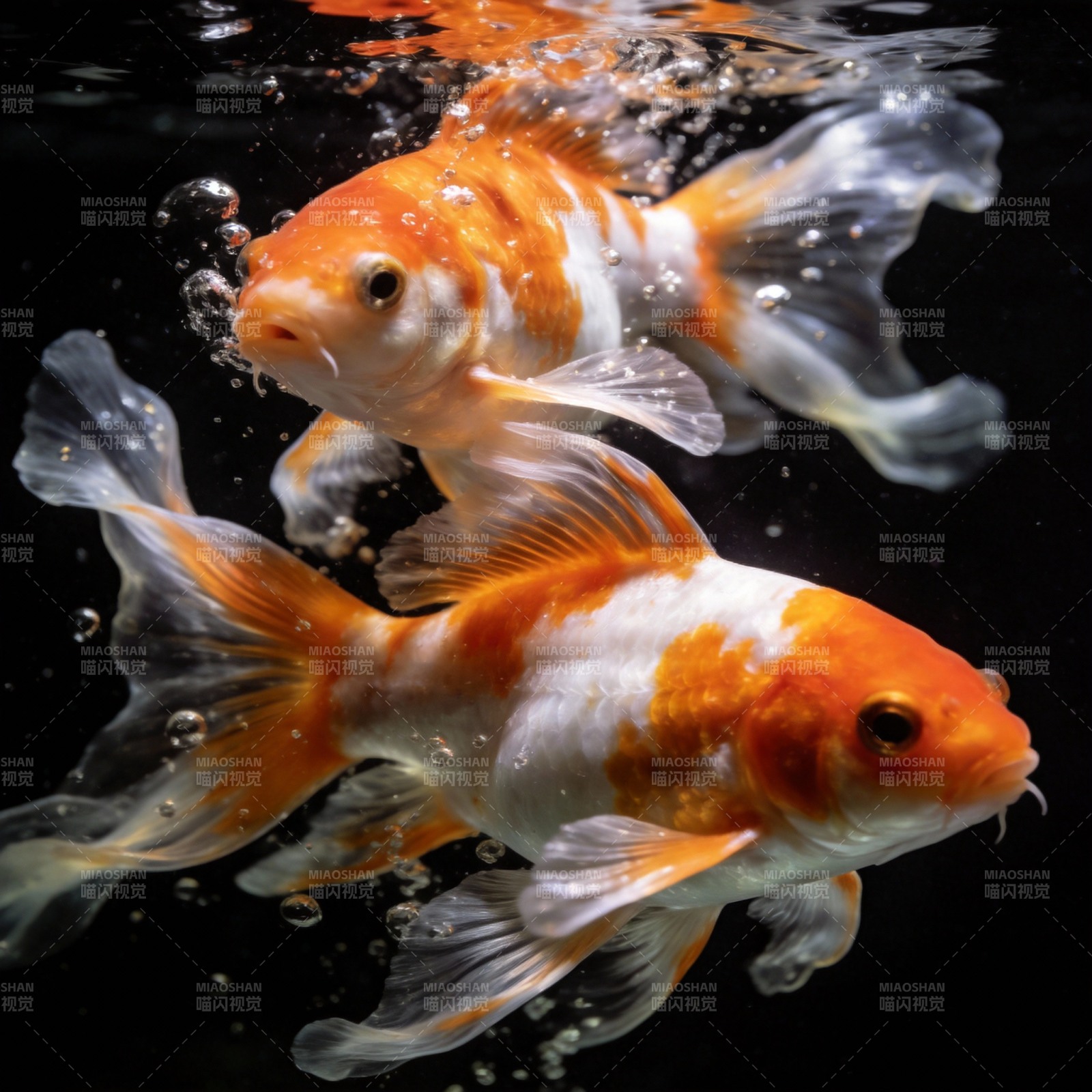 金鱼游动水泡中图片