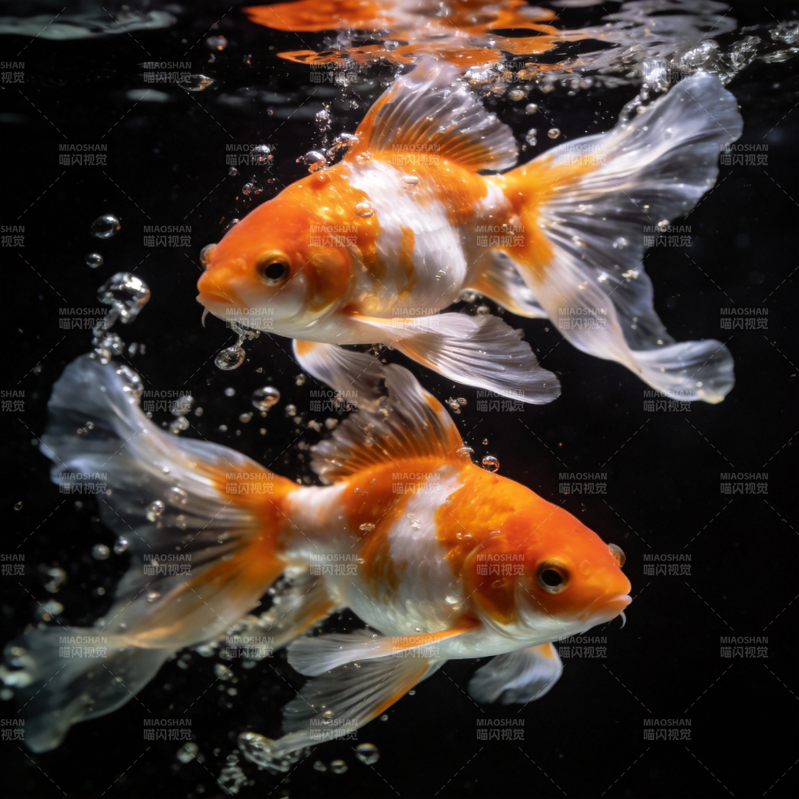 金鱼嬉戏水泡间图片