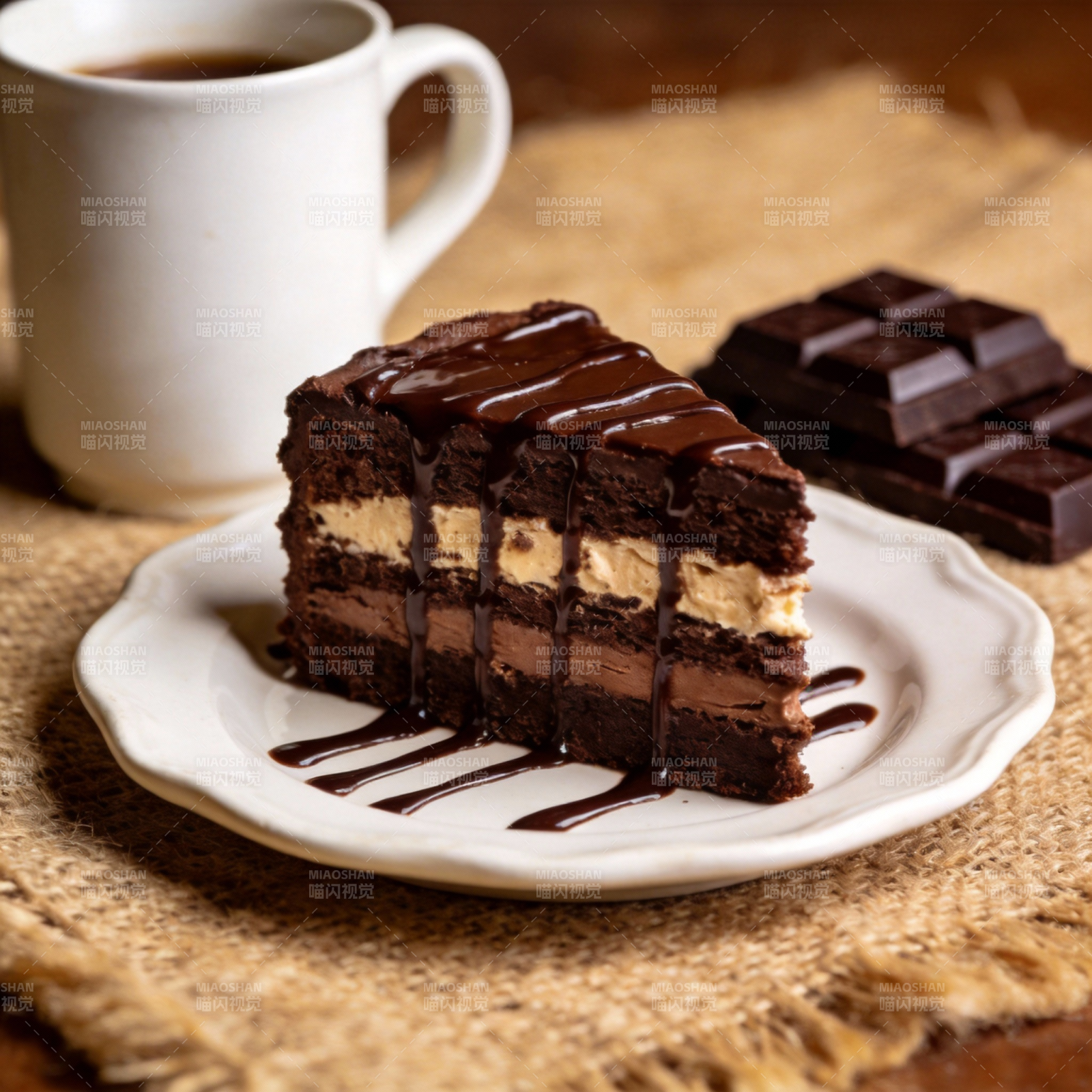 巧克力蛋糕配咖啡图片