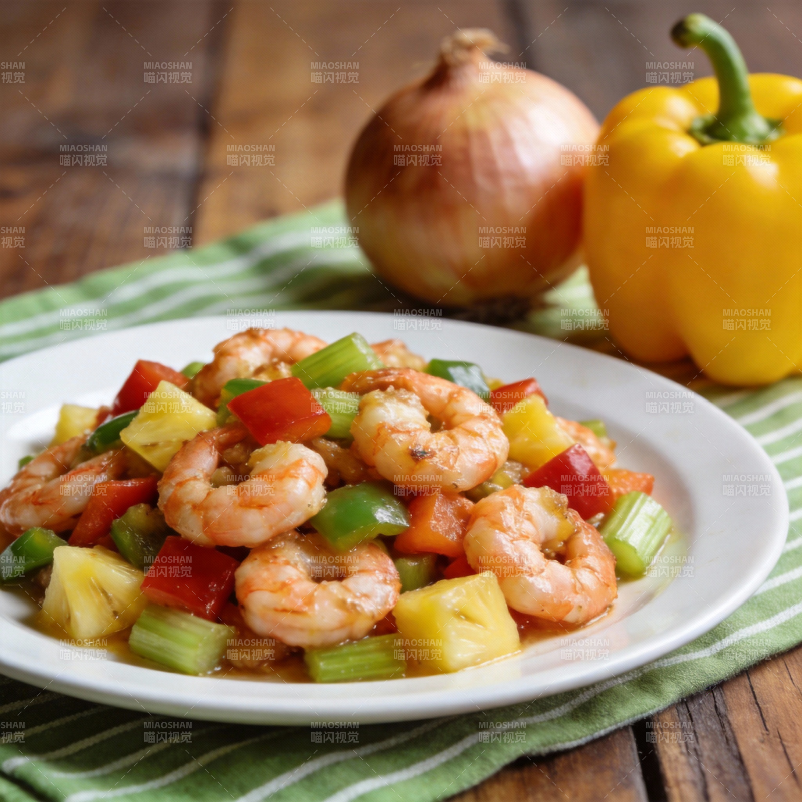 虾仁炒彩蔬图片