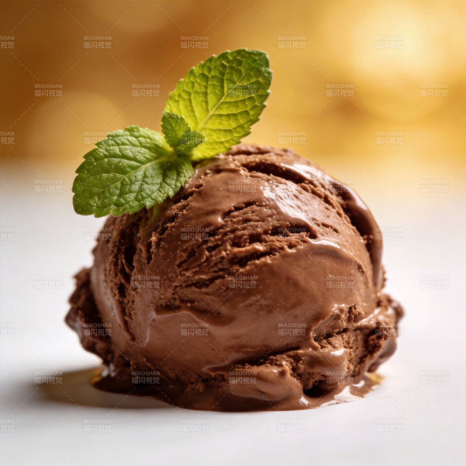 巧克力冰淇淋配薄荷图片