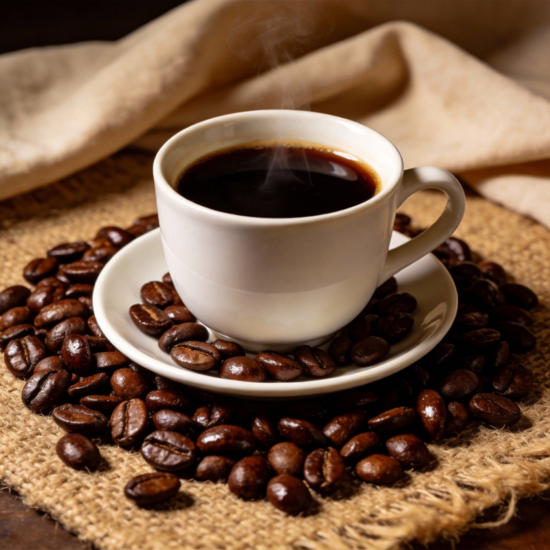 咖啡香浓 豆满杯旁图片