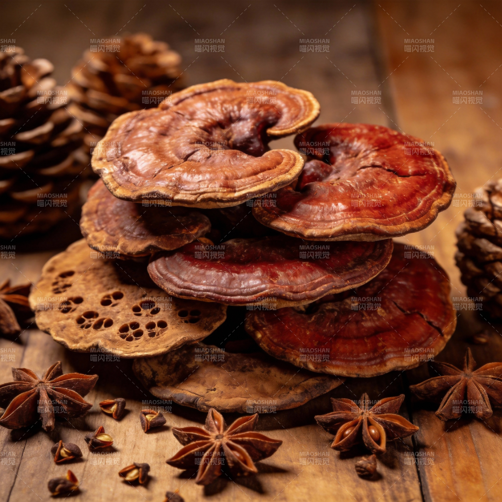 灵芝与八角的静谧之美图片