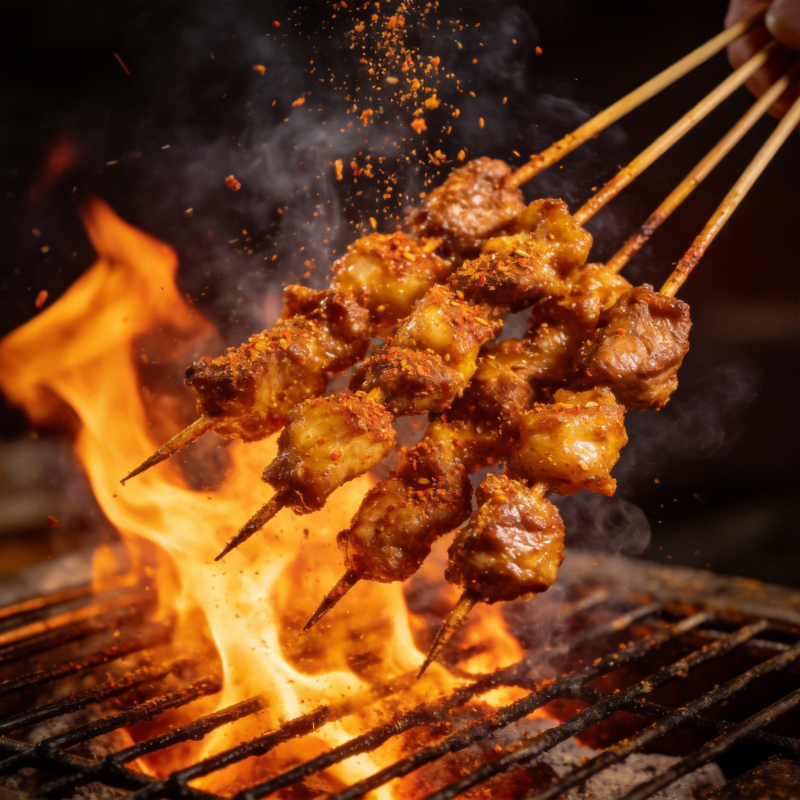 火焰烤肉串图片