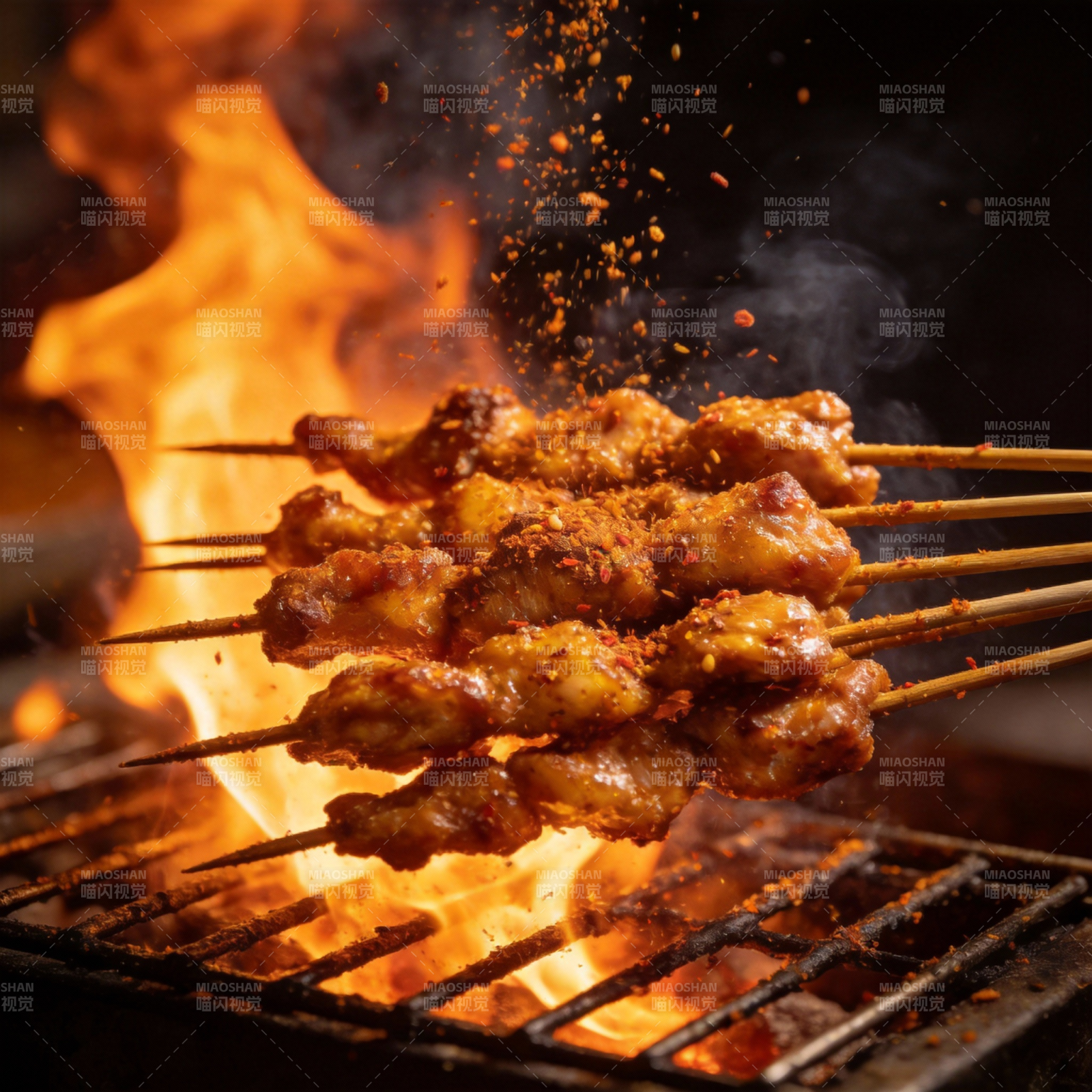 火焰烤肉串图片