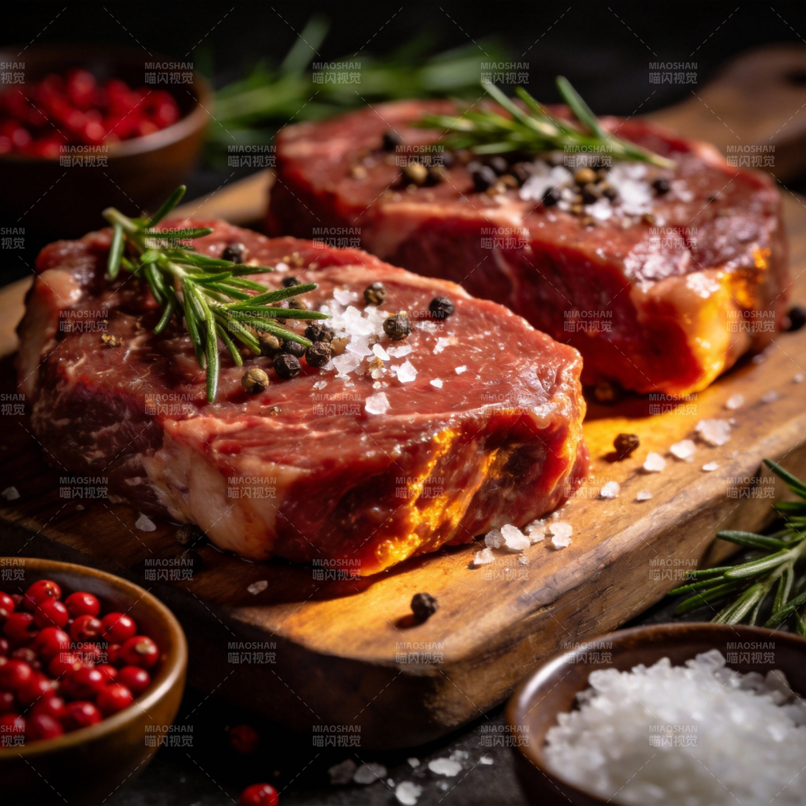 香草牛排配红果图片