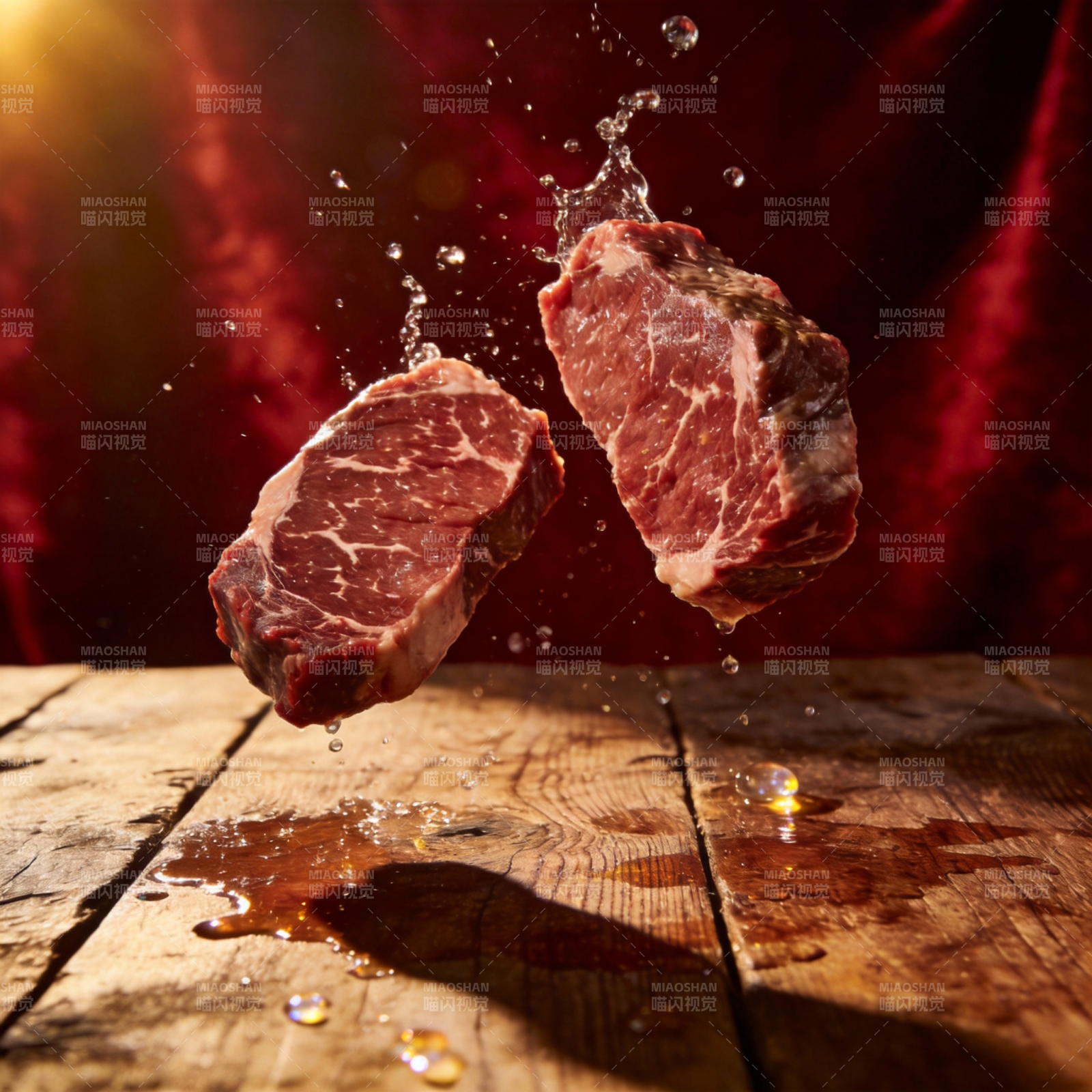 鲜嫩牛肉跃动瞬间图片