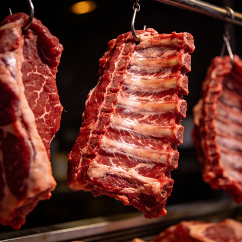新鲜悬挂牛排图片