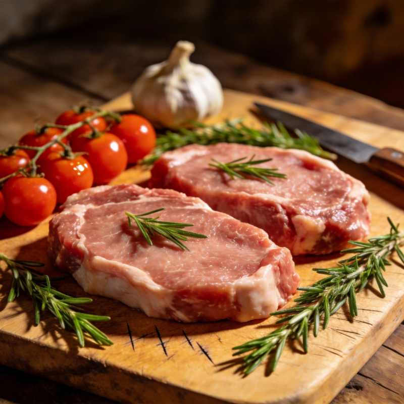 鲜嫩猪排配香草图片