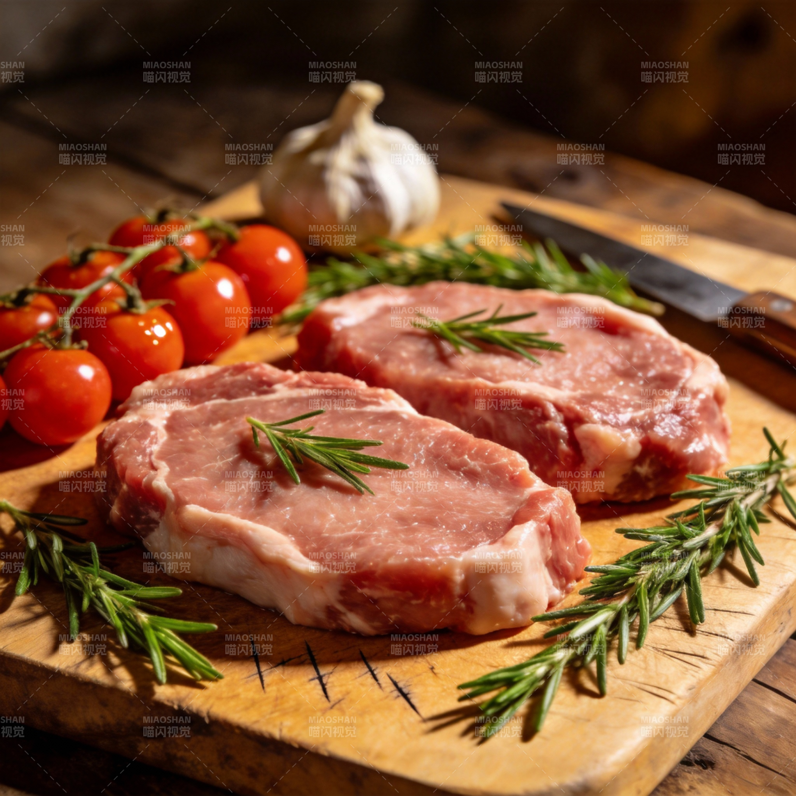 鲜嫩猪排配香草图片