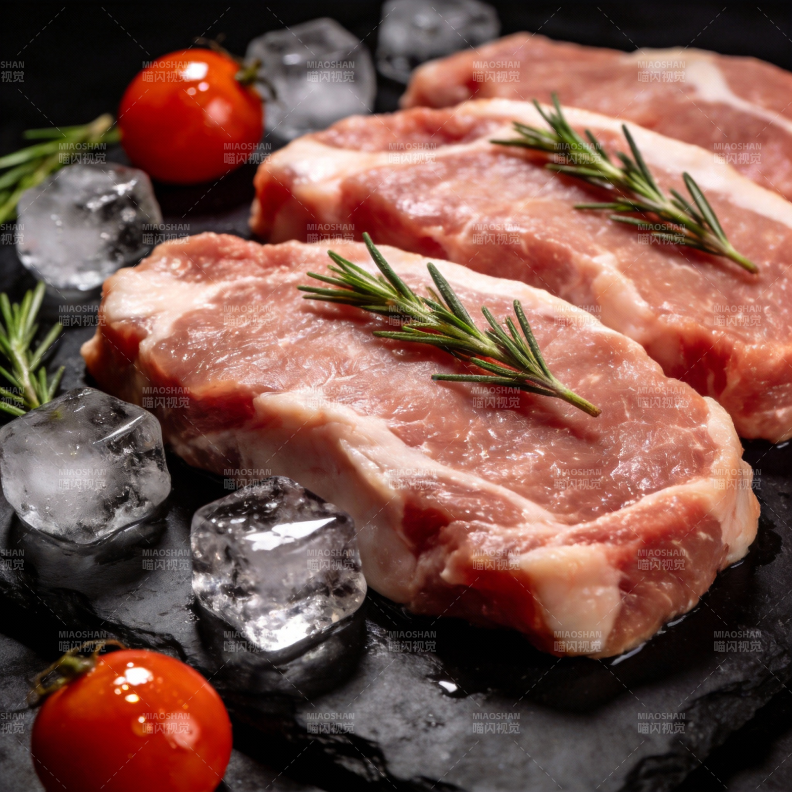 鲜嫩猪排配迷迭香图片