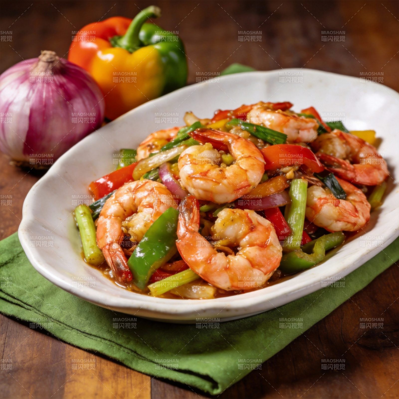 鲜虾炒彩椒图片