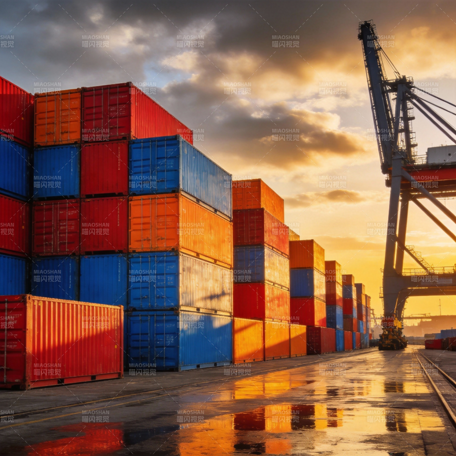 港口集装箱日落图片