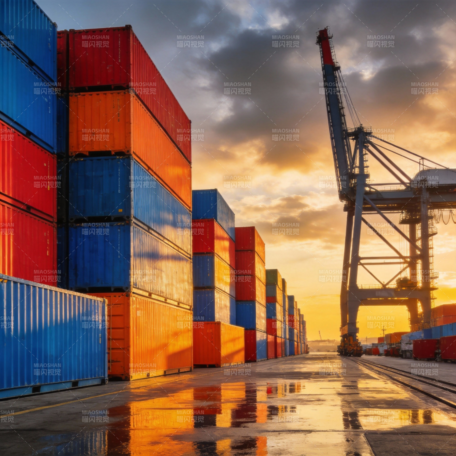 港口集装箱日落图片