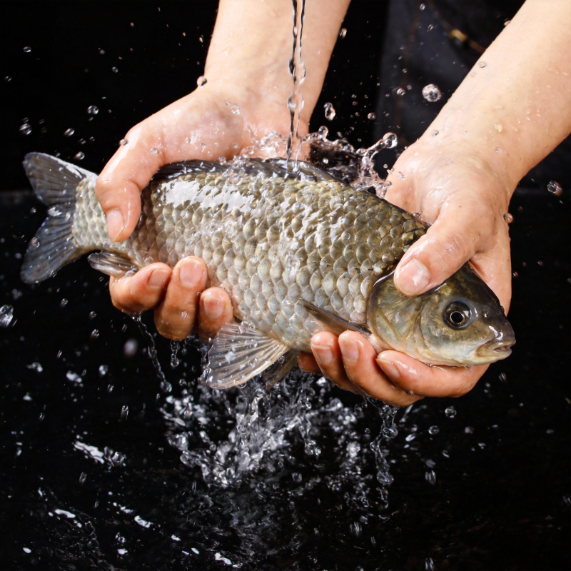 双手捧鱼 水花四溅图片
