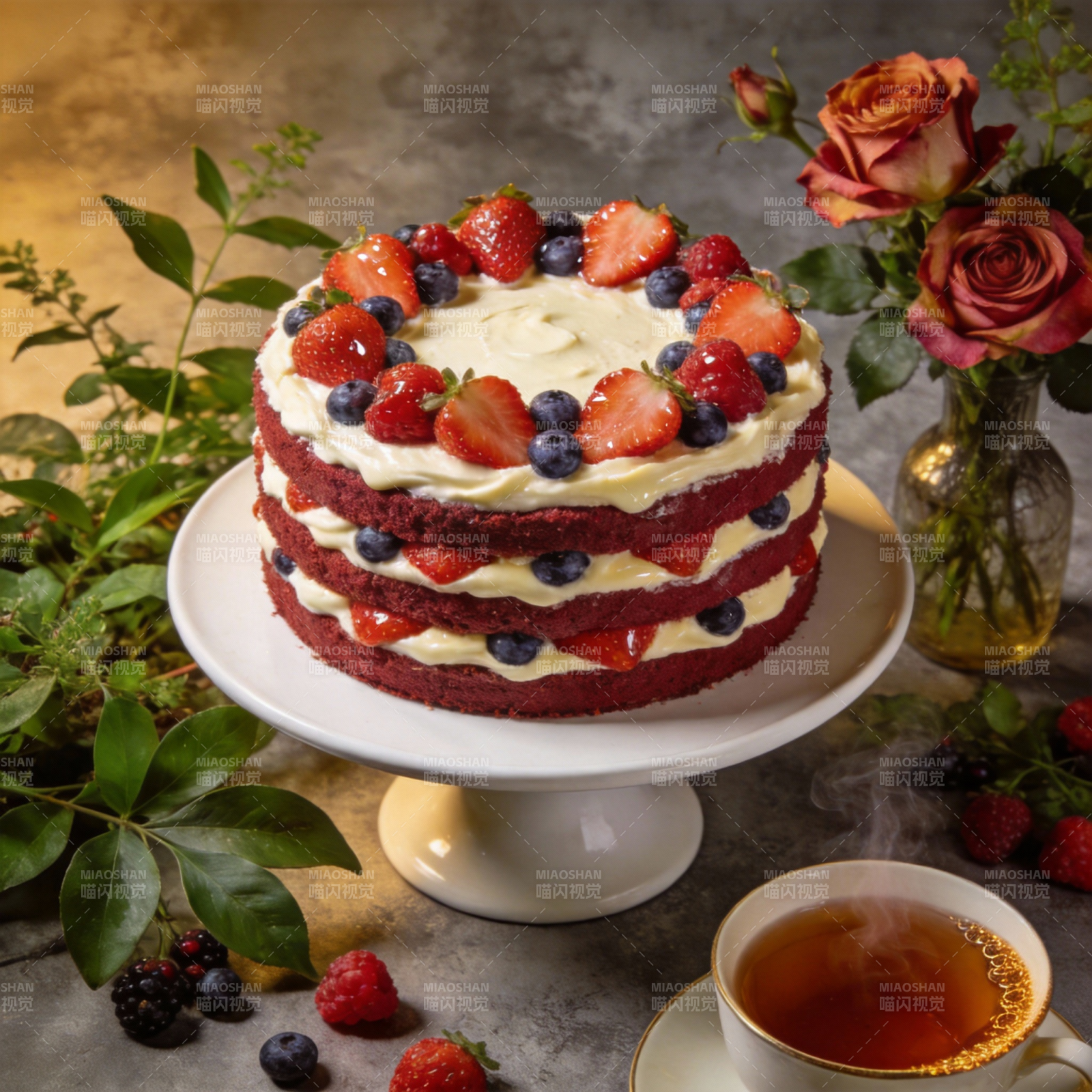 莓果红丝绒蛋糕图片