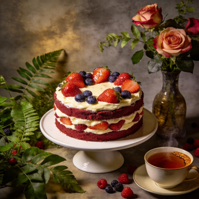 草莓蛋糕与茶香图片