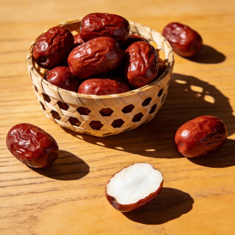 红枣盛于竹篮中图片