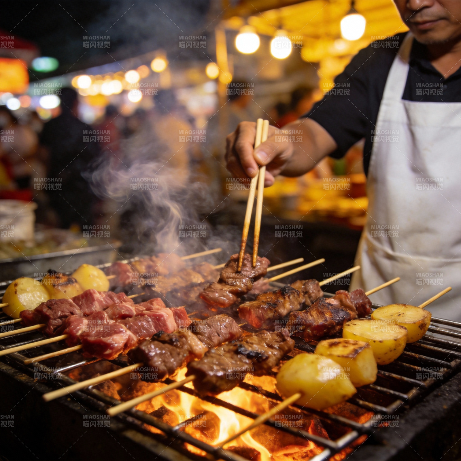 夜市烤肉飘香图片